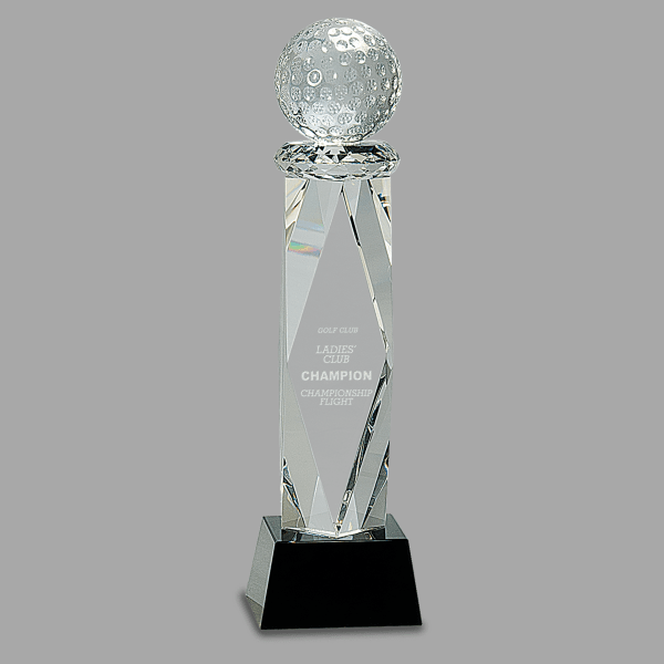 10.75" Clear Crystal Golf Ball on Facet Column Award – item CRY058M image 2