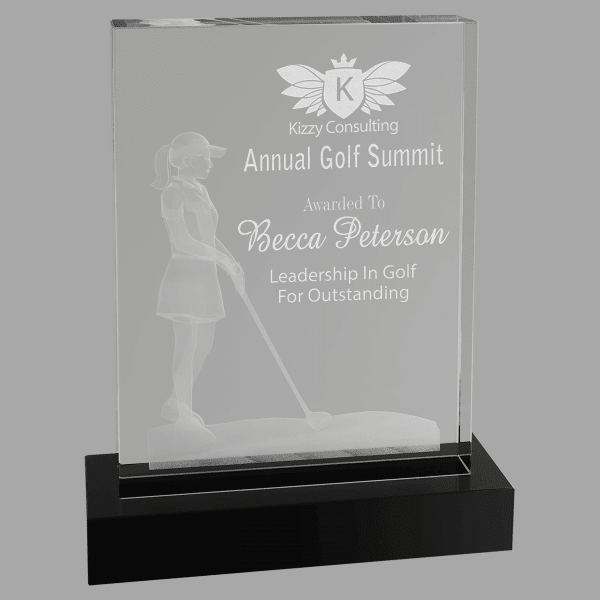 6.25" x 8" Crystal 3D Female Golf Award – item CRY1216 image 3