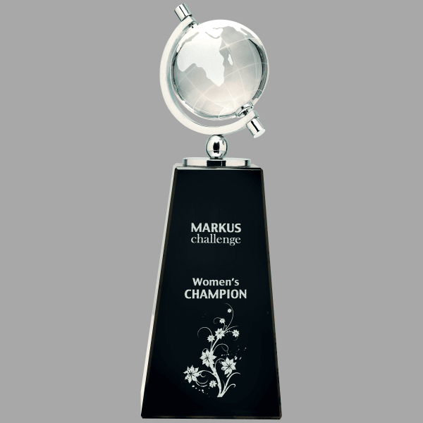 9" Crystal Spin Globe with Black Base – item CRY1435MB