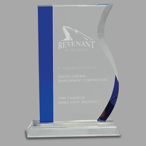 8.25" Blue Edge Crystal Wave on Clear Base Award – item CRY156 image 2