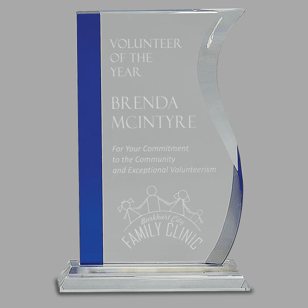 9.75" Blue Edge Crystal Wave on Clear Base Award – item CRY157 image 2