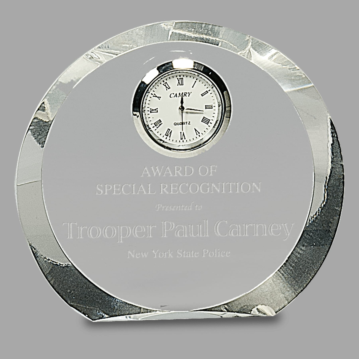 4 1/2" Clear Crystal Round with Clock — CRY169