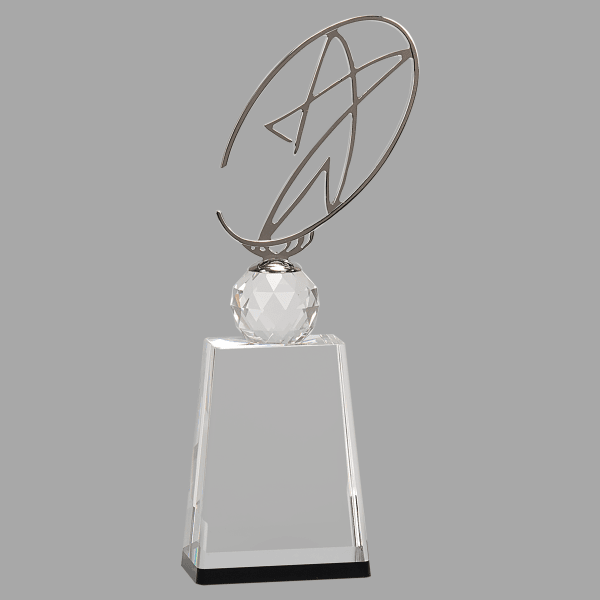 12" Crystal Award with Mtl Str Oval – item CRY172L