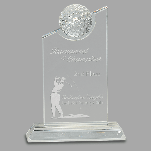 7.25" Clear Crystal w/ Inset Golf Ball on Base Award – item CRY180 image 2