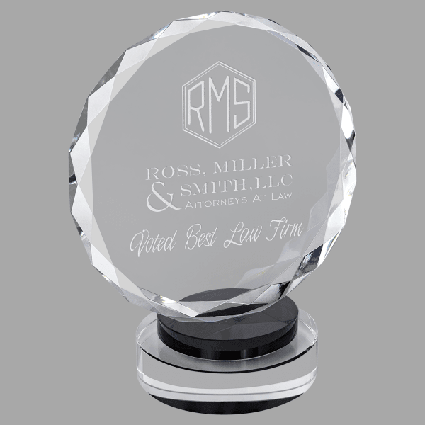 7" Crystal Round,black/clear Round Base Award – item CRY19001BKL