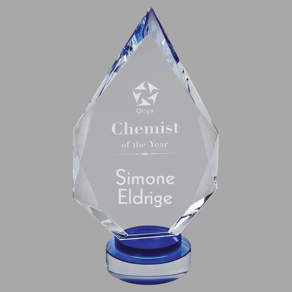 10.25" Diamond,blue/clear Round Base Crystal Award – item CRY19005BUL