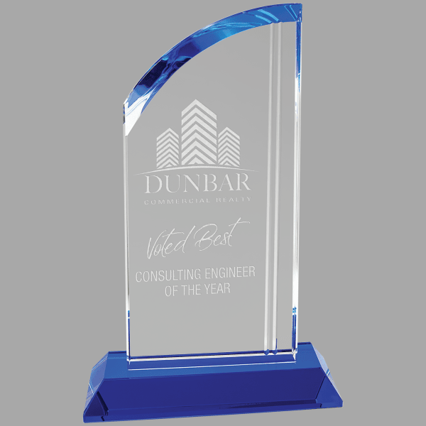 8.75" Crystal Arch with Blue Base Award – item CRY2009S