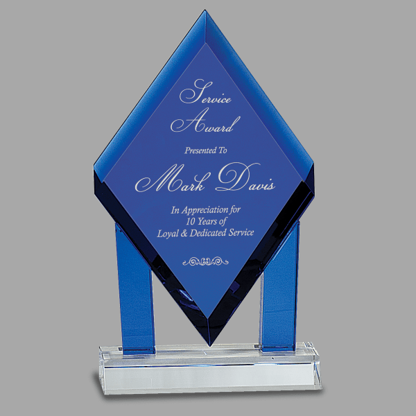 8.75" Crystal Floatng Diamond/blue Award – item CRY243