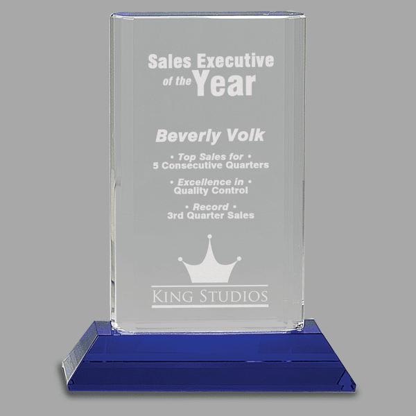 7.75" Crystal Blue Cylinder Award – item CRY270