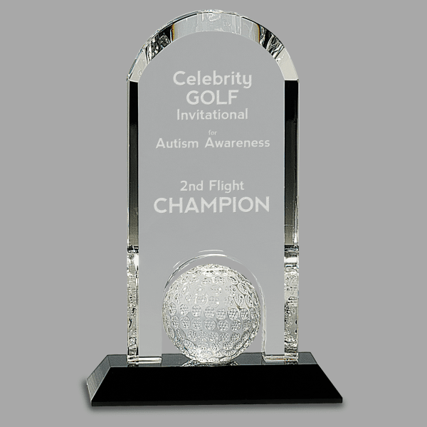 9" Clear Crystal Dome w/ Inset Golf Ball on Black Base Award – item CRY308 image 2