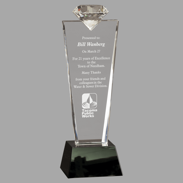 11" Crystal Diamond Top Award on Black Pedestal Base – item CRY3211C image 3