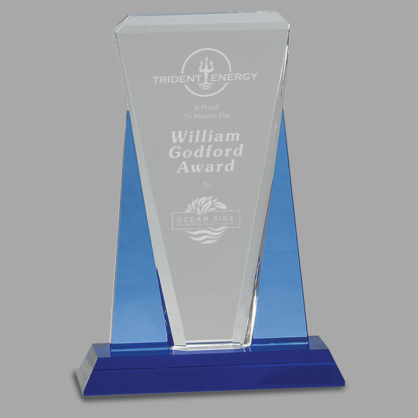 7" X 10 Crystal Blue Wedge Award – item CRY535L