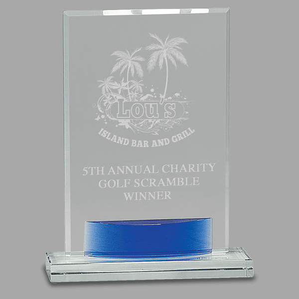 8.5" X 5.25 Blue Oval Crystal Rectangle Award – item CRY541L