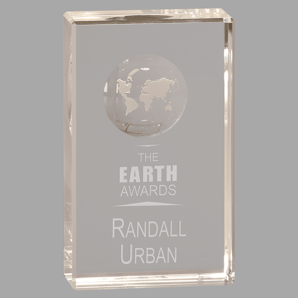 5" Crystal Rectangle with Globe Etch – item CRY6524S