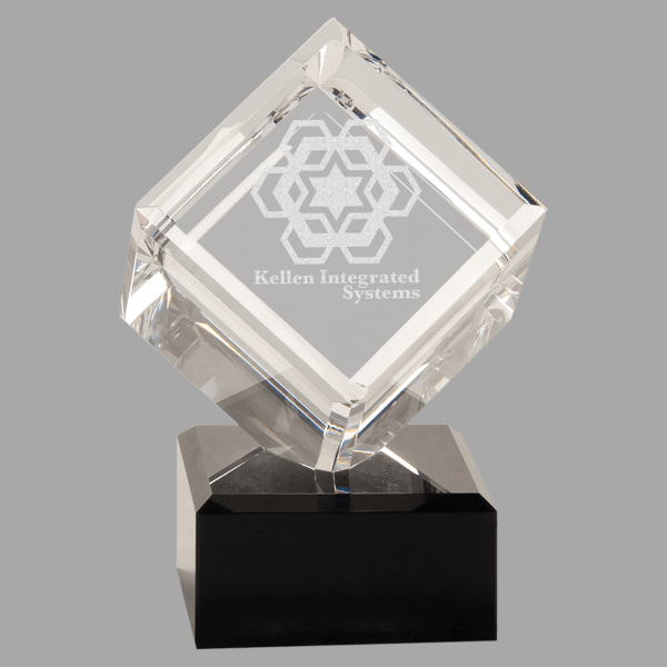 6" Crystal Cube with Black Base – item CRY6619L