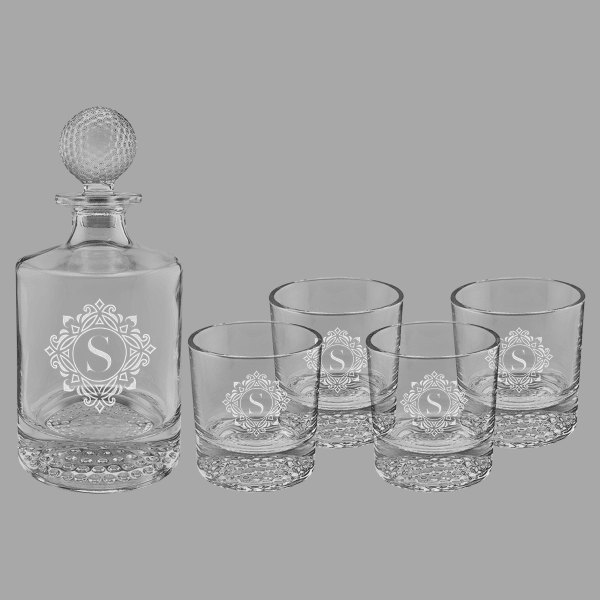 850 mL Round Golf Decanter & 4 9 oz. Golf Rocks Glasses Set – item DCS405S