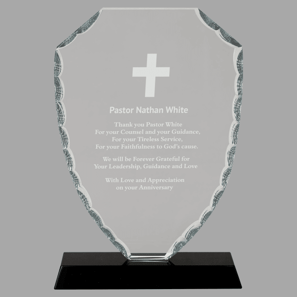 8.25" Shield Facet Glass on Black Base Award – item FC43 image 3