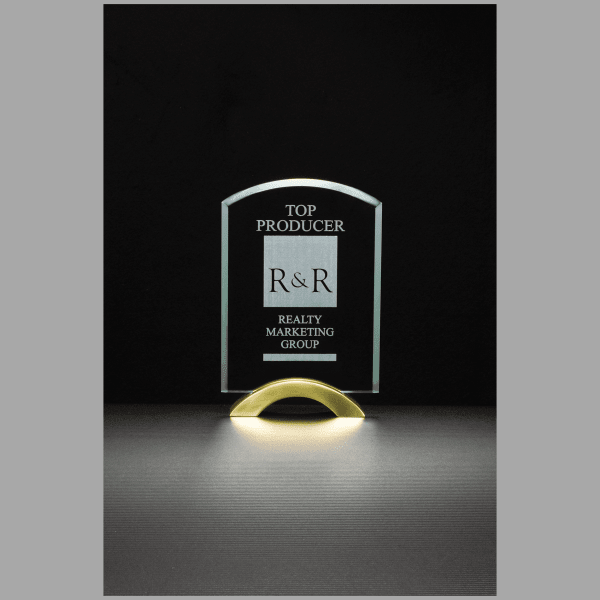 6" x 8.75"Arch Series Glass Award w/ Gold Metal Base – item G2260