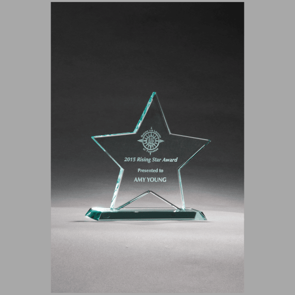 5.75" x 5.875" Star Jade Glass Award Plaque – item G2757