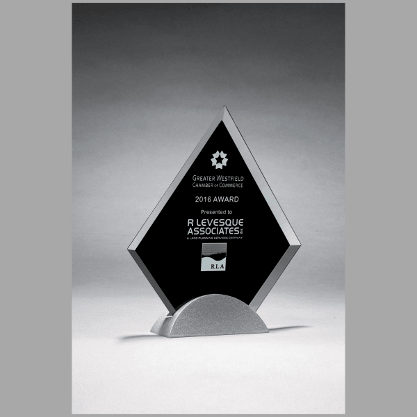 6.25" x 7.375" Diamond Shaped Glass Award, Black Plaque – item G2777