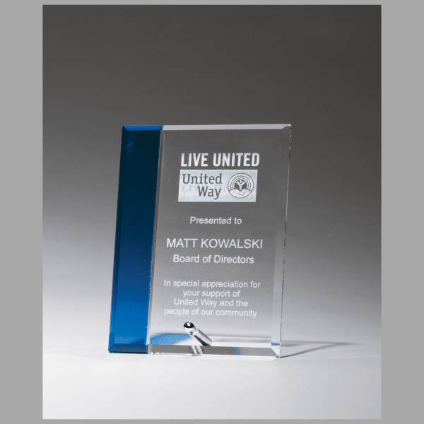 4" x 6" Clear Glass w/ Sapphire Blue Highlight Award – item G2854