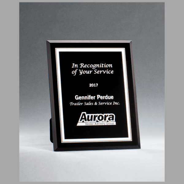 7" x 9" Black Glass Plaque w/ Silver Border & Easel Back – item G2887