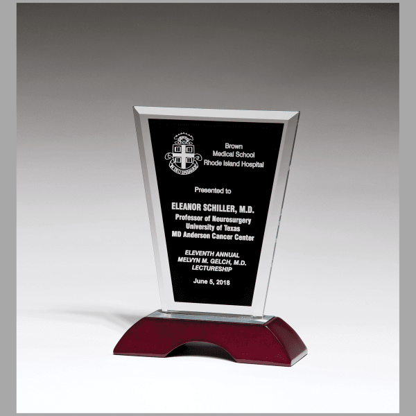 6" x 10" Black Silkscreened Clear Glass w/ Rosewood Award – item G2908