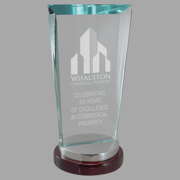4.25" x 9.75" Series Clear Glass Award w/ Rosewood – item G2989