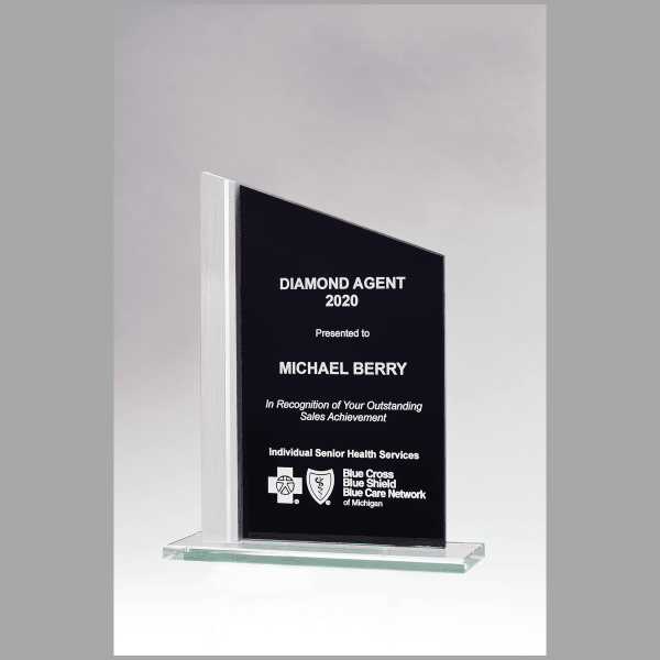 6.125" x 9.75" Zenith Series Black Silkscreened Glass Award – item G3029