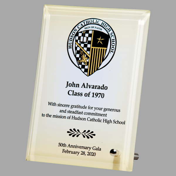 5" x 7" Full Color Glass Plaque w/ Silver Post for Portrait – item G3056