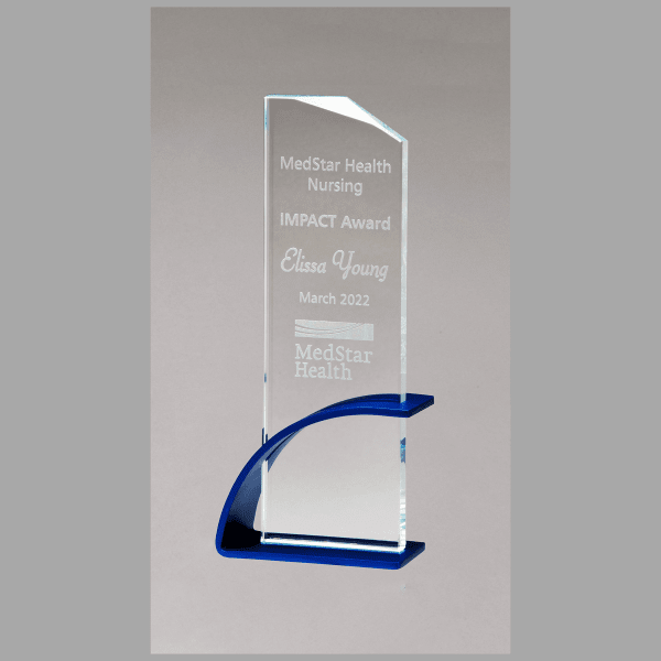 3.875" x 9.375" x 0.5" Thick Blue Contemporary Clear Award – item G3128