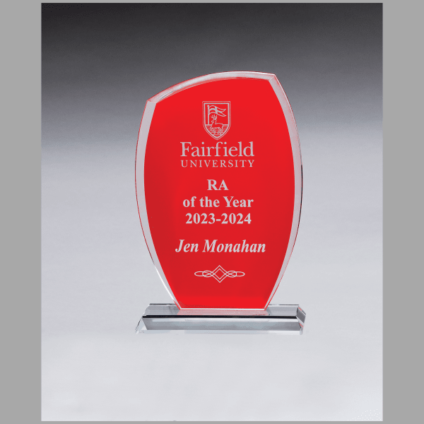 5.5" x 8.5" Tidal Series Clear Glass w/ Red Painted Award – item G3145