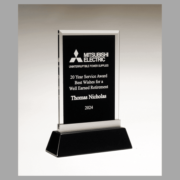 7.25" x 9.875" Rectangular Black Silkscreened Glass Award – item G3172