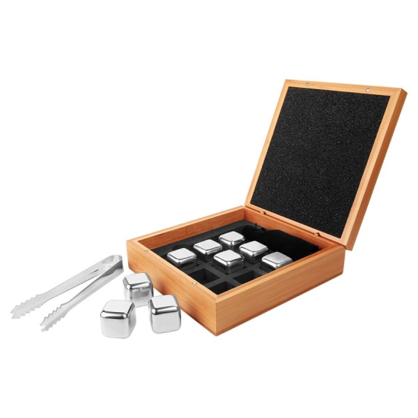 6.25" x 6.75" Stainless Steel Whiskey Stone Set in Bamboo – item GFT008