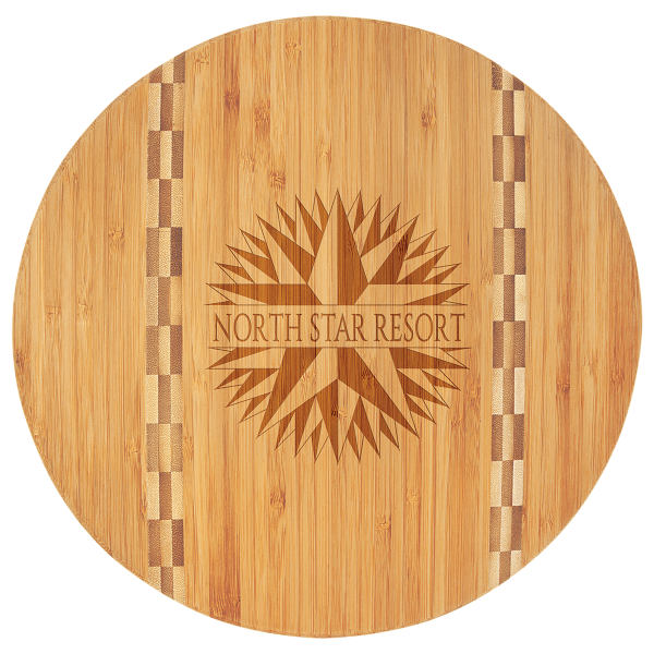 11.75" Round Bamboo Cutting Board with Butcher Block Inlay – item GFT024