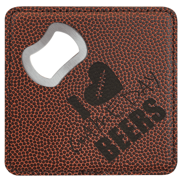 4" x 4" Football Square Leatherette Bottle Opener Coaster – item GFT1246