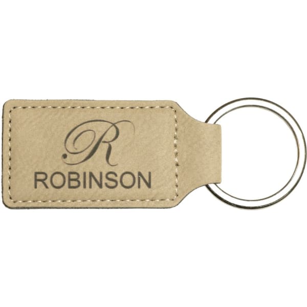 2.75" x 1.25" Light Brown Rectangle Leatherette Keychain – item GFT177 image 4