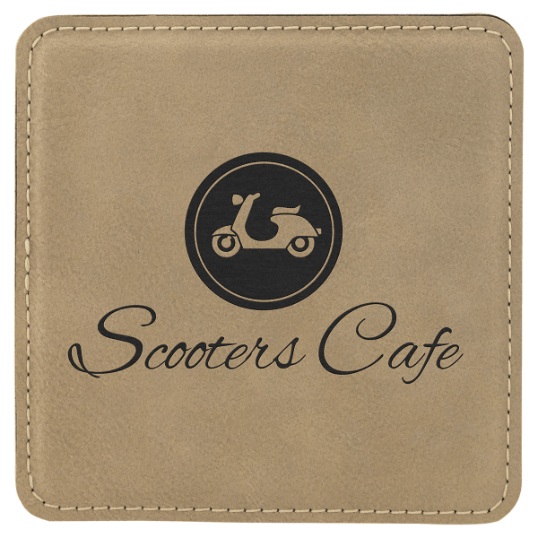 4" x 4" Light Brown Square Leatherette Coaster – item GFT193 image 2