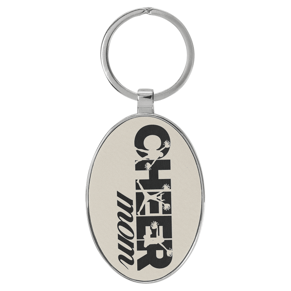 3" x 1.75" White/Black Metal Oval Leatherette Keychain – item GFT2162 image 3