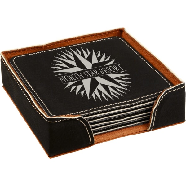 4" x 4" Black/Silver Square Leatherette 6-Coaster Set – item GFT284 image 2