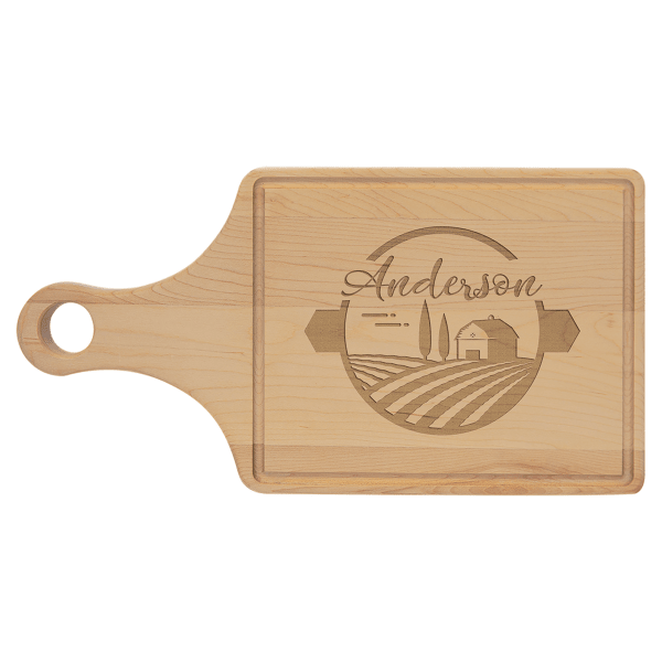 13.5" x 7" Maple Cutting Board Paddle Shape with Drip Ring – item GFT484