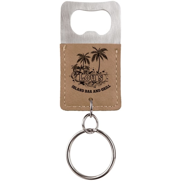 2.75" x 1.5" Light Brown Leatherette Bottle Opener Keychain – item GFT530 image 2