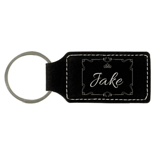 2.75" x 1.25" Black/Silver Rectangle Leatherette Keychain – item GFT602 image 4