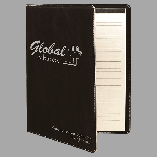 Black/Silver Laserable Leatherette Portfolio with Lined Pad – item GFT612 image 2