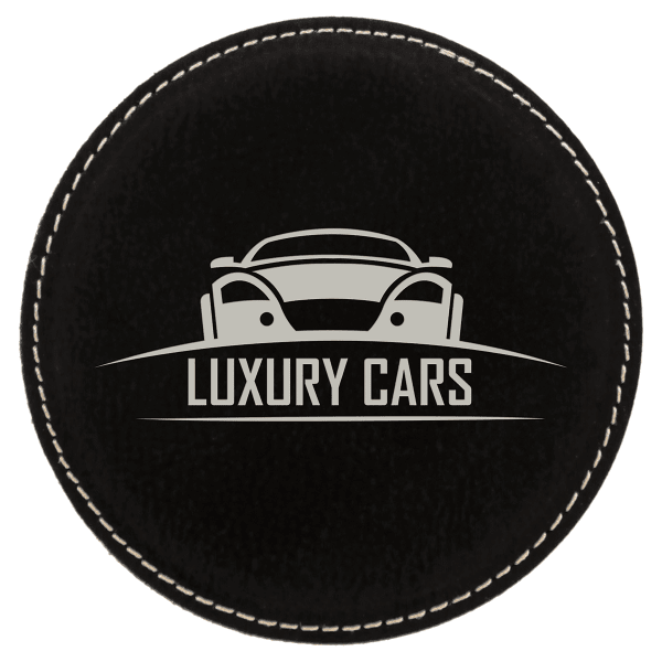 4" Black/Silver Round Leatherette Coaster – item GFT619 image 3