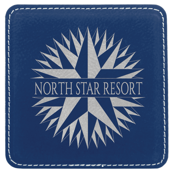 4" x 4" Blue/Silver Square Leatherette Coaster – item GFT836 image 3