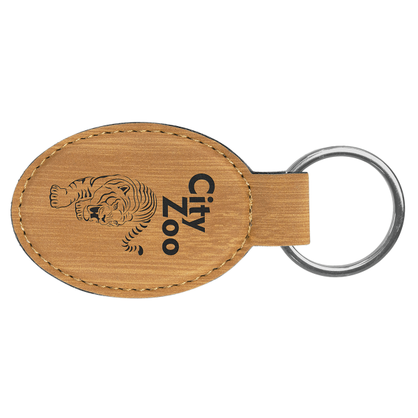 3" x 1.75" Bamboo Oval Leatherette Keychain – item GFT861 image 4