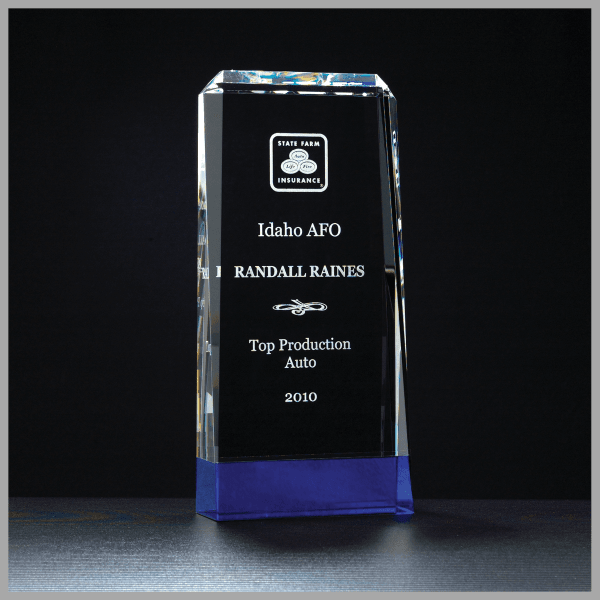 4" x 8.75" Series Clear Crystal w/ Cobalt Blue Base Award – item K9052