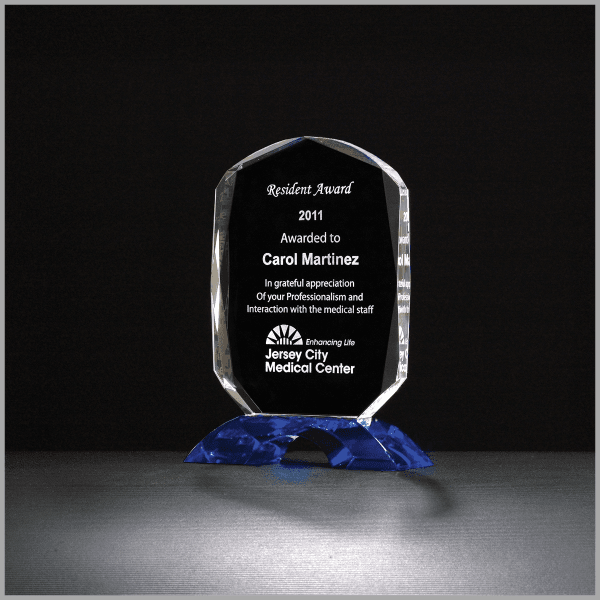 4.5" x 6.125" Diamond Series Clear Crystal Award w/ Cobalt – item K9060