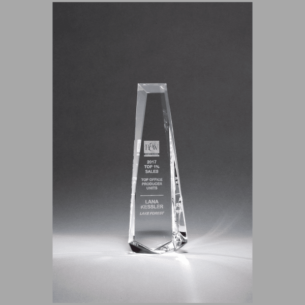 5.125" x 11" x 2" (Tapered) Crystal Obelisk Award – item K9200